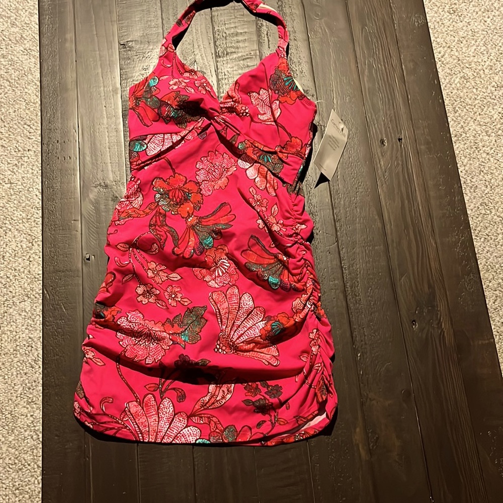 Flattering halter swim dress